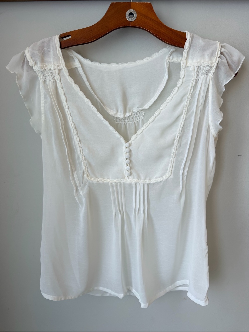 🟢 5 for $25 🟢 Sheer Cap-Sleeve Peasant Top - Elegant neckline detailing no tags